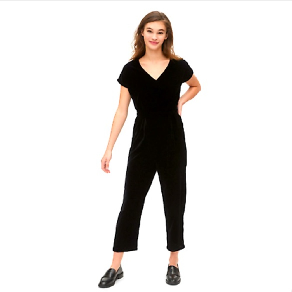 Black velvet jumpsuit from the Gap.